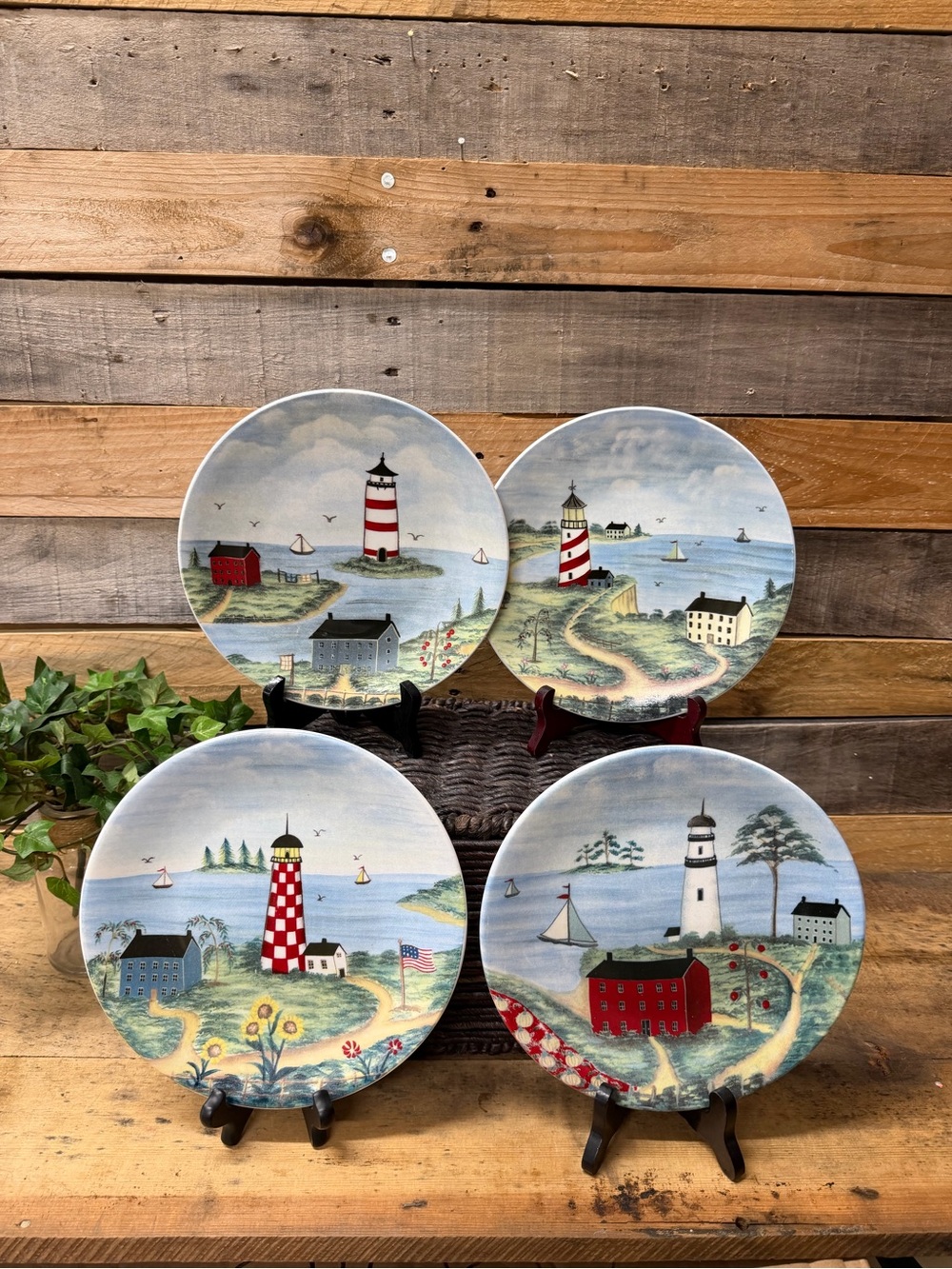 Set of 4 Sakura Coastal Lighthouse Decorative Wall Plates